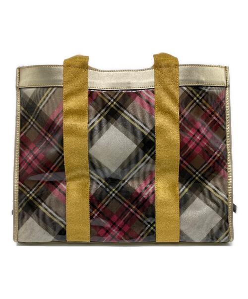Vivienne Westwood（ヴィヴィアンウエストウッド）Vivienne Westwood (ヴィヴィアンウエストウッド) タータンチェックエナメルトートバッグ ベージュ×イエローの古着・服飾アイテム