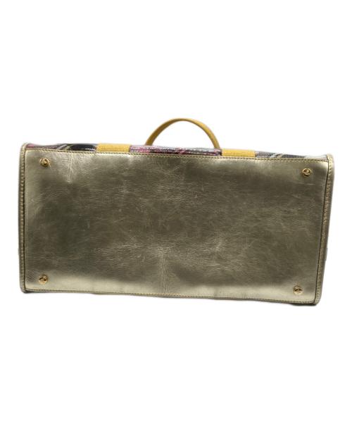 Vivienne Westwood（ヴィヴィアンウエストウッド）Vivienne Westwood (ヴィヴィアンウエストウッド) タータンチェックエナメルトートバッグ ベージュ×イエローの古着・服飾アイテム