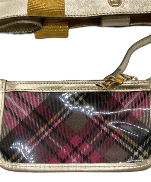 Vivienne Westwood（ヴィヴィアンウエストウッド）Vivienne Westwood (ヴィヴィアンウエストウッド) タータンチェックエナメルトートバッグ ベージュ×イエローの古着・服飾アイテム