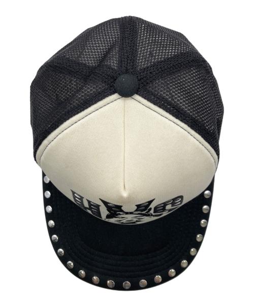 Hysteric Glamour（ヒステリックグラマー）Hysteric Glamour (ヒステリックグラマー) SEE NO EVIL スタッズメッシュキャップ ホワイト×ブラックの古着・服飾アイテム