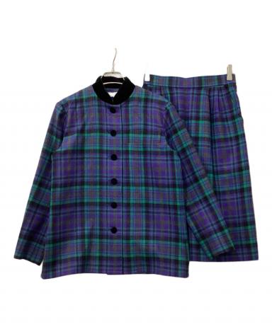 YSL チェック柄 ニット ジャケット 金ボタン ブルー × グリーン 3083000392303315_01_0814w.jpeg