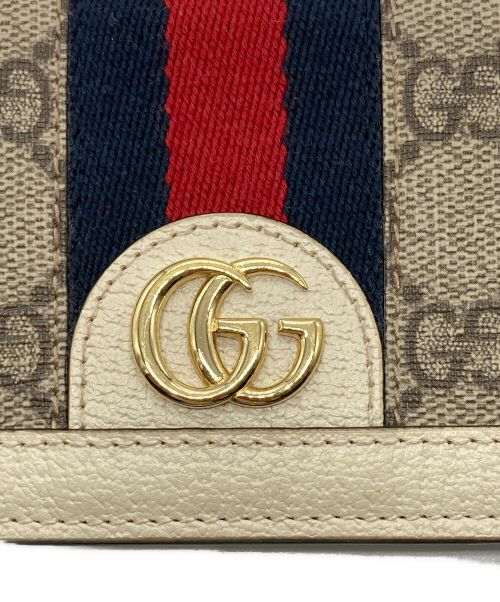 GUCCI（グッチ）GUCCI (グッチ) GG 二つ折り財布/オフディアコンパクト ホワイト×ブラウンの古着・服飾アイテム