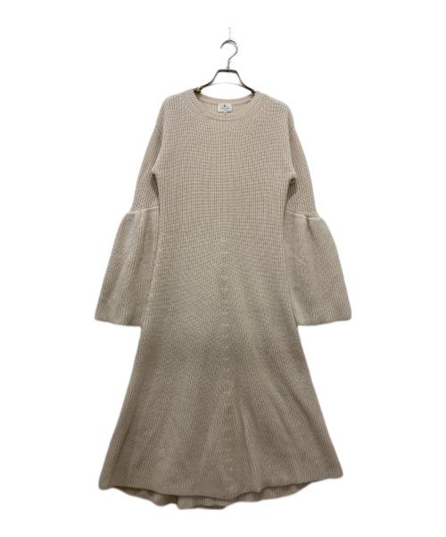 LANVIN en Bleu（ランバンオンブルー）LANVIN en Bleu (ランバンオンブルー) フレアスリーブニットワンピース ベージュ サイズ:38の古着・服飾アイテム