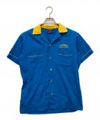 Hiltonヒルトン）の古着「バックプリントボーリングシャツ/80's/USA製」｜イエロー×ブルー