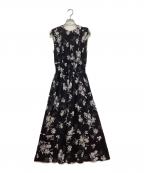 FRAY IDフレイ アイディー）の古着「ウエストシャーリングフラワープリントワンピース」｜ブラック