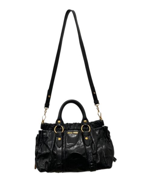 MIU MIU（ミュウミュウ）MIU MIU (ミュウミュウ) ギャザー2WAYショルダーバッグ ブラックの古着・服飾アイテム