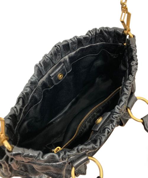 MIU MIU（ミュウミュウ）MIU MIU (ミュウミュウ) ギャザー2WAYショルダーバッグ ブラックの古着・服飾アイテム