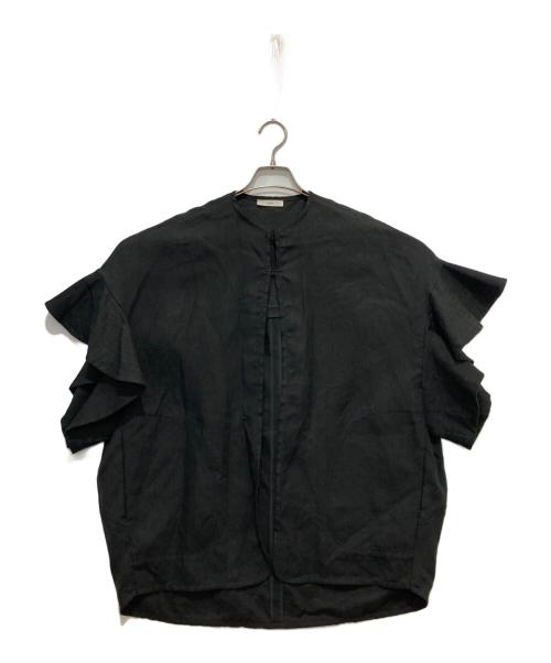 YORI（ヨリ）YORI (ヨリ) ステッチリネンフリルジレ ブラック サイズ:Freeの古着・服飾アイテム