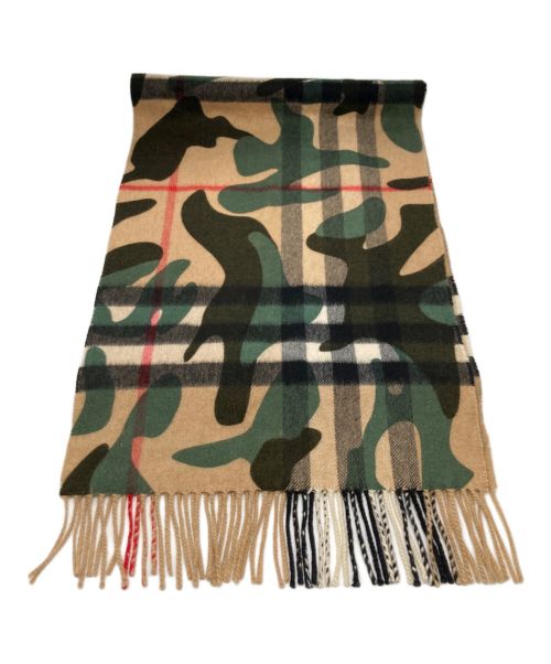 BURBERRY（バーバリー）BURBERRY (バーバリー) カシミヤノバチェックカモ柄ストール グリーン×ベージュの古着・服飾アイテム