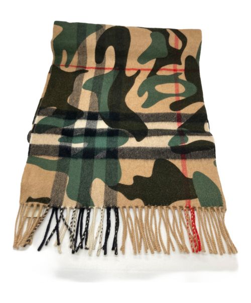 BURBERRY（バーバリー）BURBERRY (バーバリー) カシミヤノバチェックカモ柄ストール グリーン×ベージュの古着・服飾アイテム