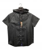 WANNAワナ）の古着「フェイクレザーフーディ―シャツ」｜ブラック