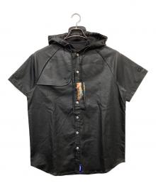 WANNA（ワナ）の古着「フェイクレザーフーディ―シャツ」｜ブラック