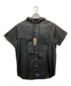 WANNAワナ）の古着「フェイクレザーフーディシャツ」｜ブラック