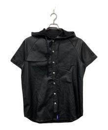 WANNA（ワナ）の古着「フェイクレザーフーディシャツ」｜ブラック