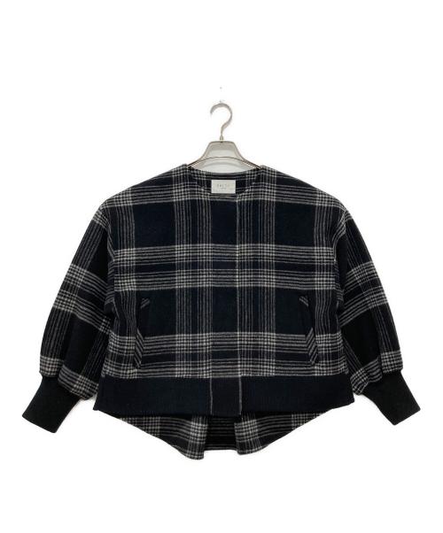 SALT+JAPAN（ソルトプラスジャパン）SALT+JAPAN (ソルトプラスジャパン) ノーカラーチェックジャケット ブラック サイズ:38の古着・服飾アイテム