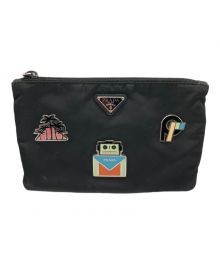 PRADA（プラダ）の古着「メタル付きナイロンポーチ」｜ブラック