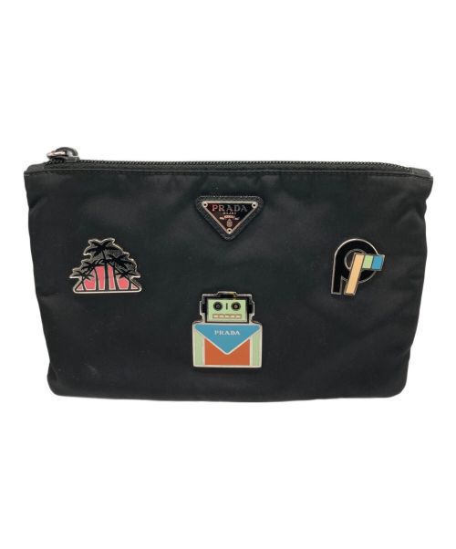 PRADA（プラダ）PRADA (プラダ) メタル付きナイロンポーチ ブラックの古着・服飾アイテム