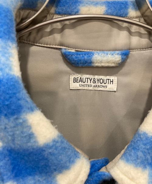 BEAUTY&YOUTH（ビューティーアンドユース）BEAUTY&YOUTH (ビューティーアンドユース) フリース メルトン チェック CPOシャツ ジャケット ブルー×ホワイト サイズ:Lの古着・服飾アイテム