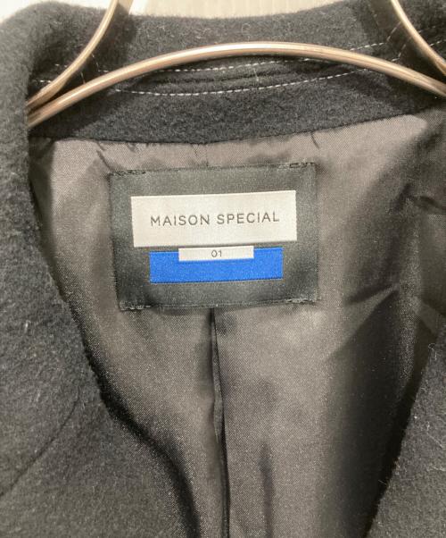 MAISON SPECIAL（メゾンスペシャル）MAISON SPECIAL (メゾンスペシャル) SUPER140Sウールプライムオーバーカットオフステッチセミダブルチェスターコート ブラック サイズ:01の古着・服飾アイテム