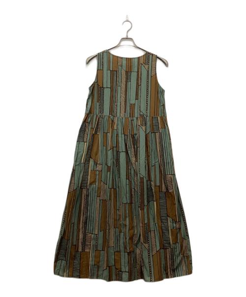 LE GLAZIK（ル グラジック）LE GLAZIK (ル グラジック) ルグラジック バティック 総柄 ノースリーブワンピース ブルー×ブラウン サイズ:36の古着・服飾アイテム