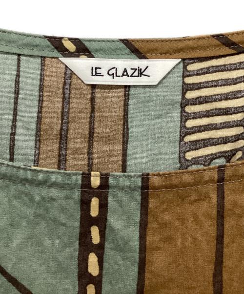LE GLAZIK（ル グラジック）LE GLAZIK (ル グラジック) ルグラジック バティック 総柄 ノースリーブワンピース ブルー×ブラウン サイズ:36の古着・服飾アイテム