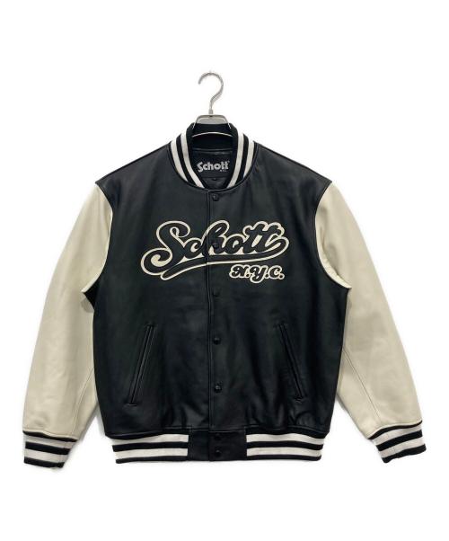 Schott（ショット）Schott (ショット) FULL LETEHER STADIUM JACKET ブラック×ホワイト サイズ:Lの古着・服飾アイテム
