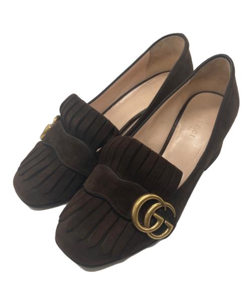 GUCCI（グッチ）GUCCI (グッチ) GGマーモントフリンジヒールスウェードパンプス ブラウン サイズ:35の古着・服飾アイテム