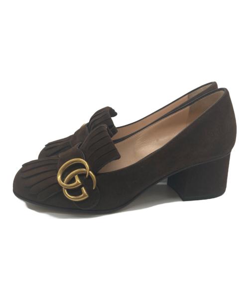 GUCCI（グッチ）GUCCI (グッチ) GGマーモントフリンジヒールスウェードパンプス ブラウン サイズ:35の古着・服飾アイテム