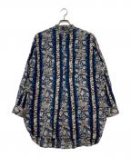 45Rフォーティファイブ・アール）の古着「インドストライプフラワーブロックプリントの908スタンドグランパプルシャツ」｜ブルー