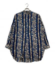 45R（フォーティファイブ・アール）の古着「インドストライプフラワーブロックプリントの908スタンドグランパプルシャツ」｜ブルー