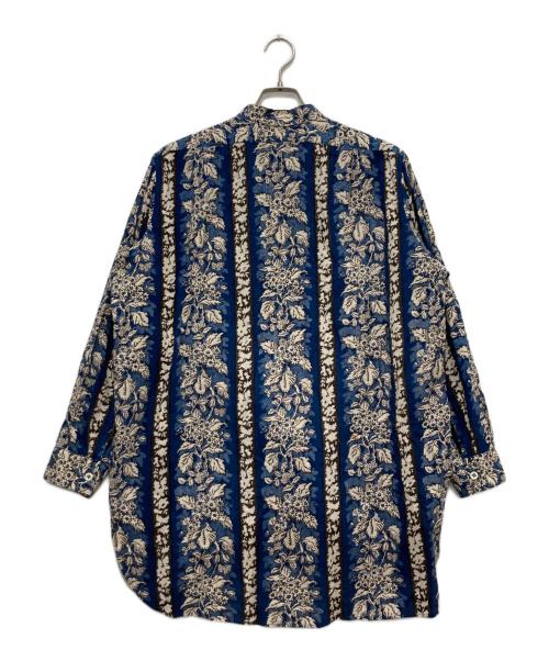 45R（フォーティファイブ・アール）45R (フォーティファイブ・アール) インドストライプフラワーブロックプリントの908スタンドグランパプルシャツ ブルー サイズ:2の古着・服飾アイテム
