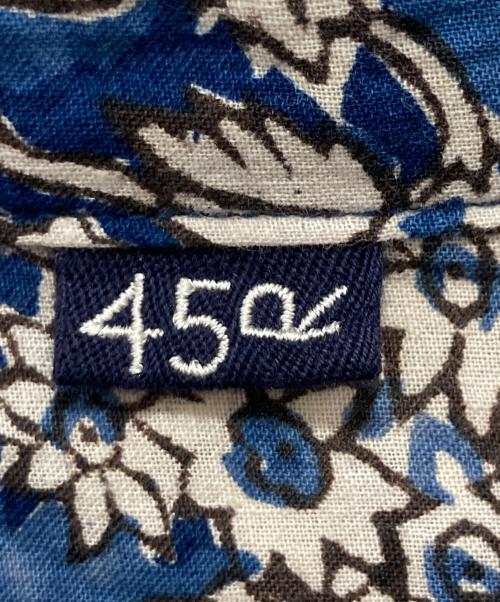 45R（フォーティファイブ・アール）45R (フォーティファイブ・アール) インドストライプフラワーブロックプリントの908スタンドグランパプルシャツ ブルー サイズ:2の古着・服飾アイテム