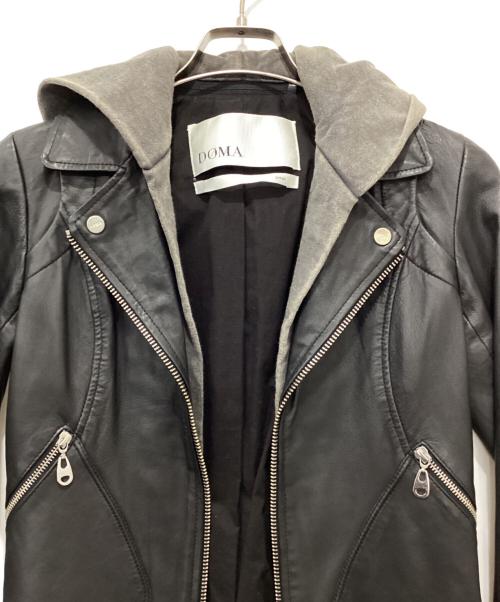 DOMA（ドマ）DOMA (ドマ) フード付レザーライダースジャケット ブラック サイズ:Sの古着・服飾アイテム
