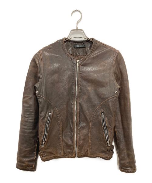 Varde77（バルデセブンティセブン）Varde77 (バルデセブンティセブン) リブ切替レザージャケット ブラウン サイズ:smallの古着・服飾アイテム