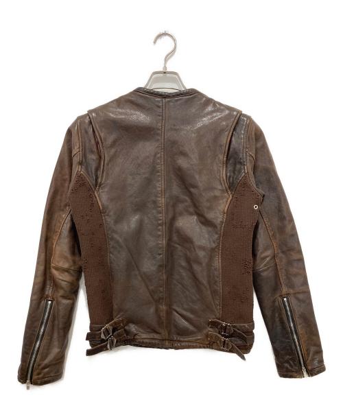 Varde77（バルデセブンティセブン）Varde77 (バルデセブンティセブン) リブ切替レザージャケット ブラウン サイズ:smallの古着・服飾アイテム