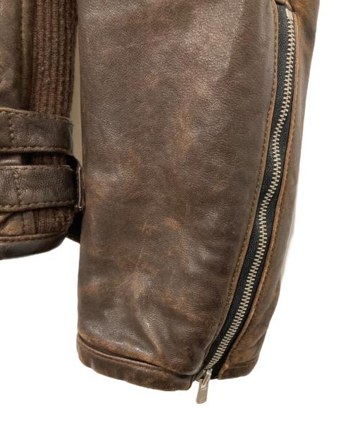 Varde77（バルデセブンティセブン）Varde77 (バルデセブンティセブン) リブ切替レザージャケット ブラウン サイズ:smallの古着・服飾アイテム