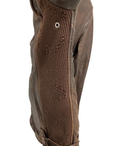 Varde77（バルデセブンティセブン）Varde77 (バルデセブンティセブン) リブ切替レザージャケット ブラウン サイズ:smallの古着・服飾アイテム