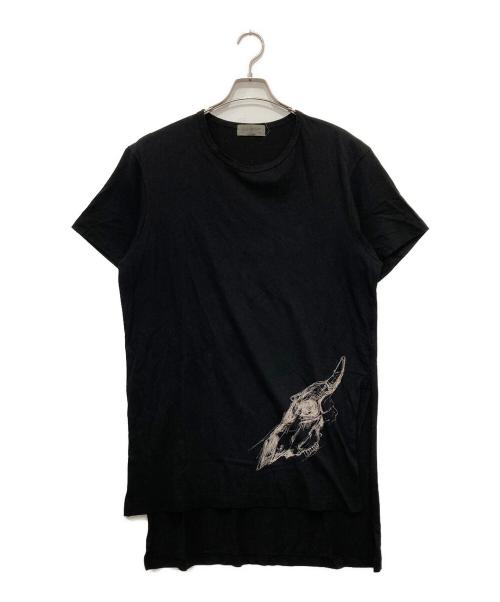 Yohji Yamamoto pour homme（ヨウジヤマモト プールオム）Yohji Yamamoto pour homme (ヨウジヤマモト プールオム) 半袖段違いヤギ柄tシャツ ブラック サイズ:3の古着・服飾アイテム