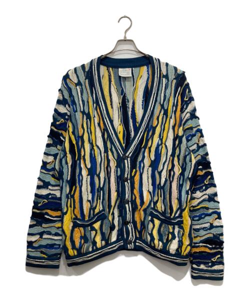 Coogi（クージー）Coogi (クージー) 3Dニットカーディガン ブルー×イエロー サイズ:Lの古着・服飾アイテム