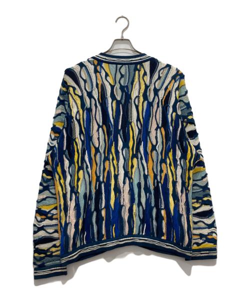 Coogi（クージー）Coogi (クージー) 3Dニットカーディガン ブルー×イエロー サイズ:Lの古着・服飾アイテム
