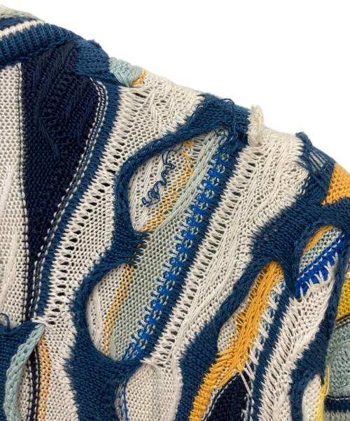 Coogi（クージー）Coogi (クージー) 3Dニットカーディガン ブルー×イエロー サイズ:Lの古着・服飾アイテム