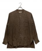nestrobe confectネストローブ コンフェクト）の古着「起毛リネンバンドカラーシャツ」｜ブラウン