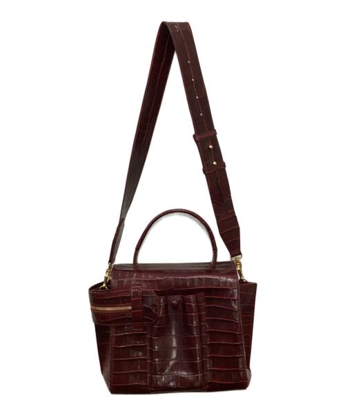 MaxMara（マックスマーラ）MaxMara (マックスマーラ) クロコ型押しショルダーバッグ レッドの古着・服飾アイテム