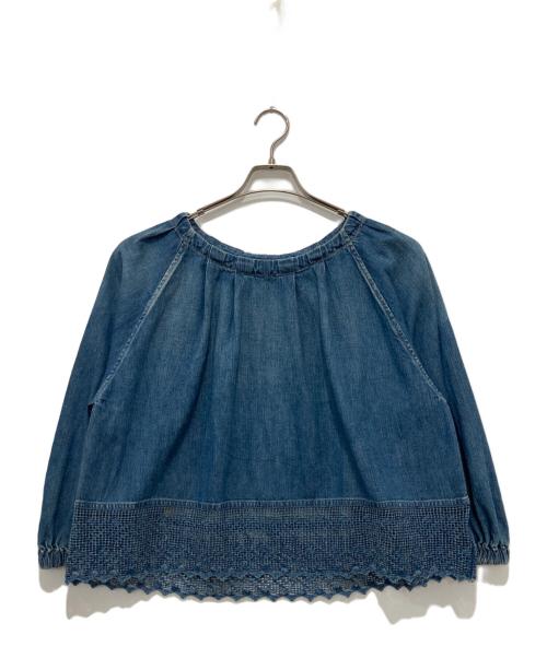 45R（フォーティファイブ・アール）45R (フォーティファイブ・アール) 45R プチデニム×レースのタックブラウス(加工) インディゴ サイズ:　の古着・服飾アイテム