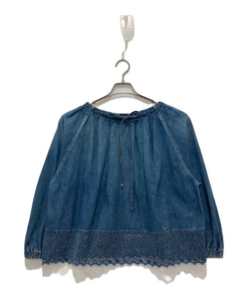45R（フォーティファイブ・アール）45R (フォーティファイブ・アール) 45R プチデニム×レースのタックブラウス(加工) インディゴ サイズ:　の古着・服飾アイテム