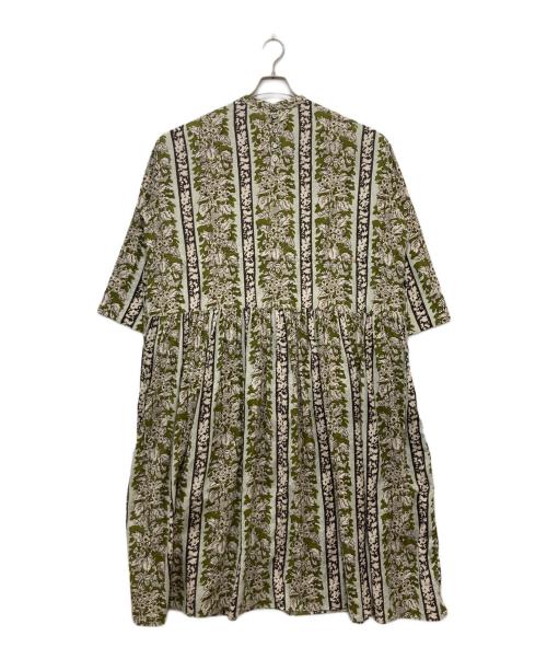 45R（フォーティファイブ・アール）45R (フォーティファイブ・アール) インドストライプフラワーブロックプリントのドレス グレー×オリーブ サイズ:　の古着・服飾アイテム