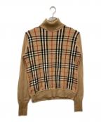 Burberry'sバーバリー）の古着「カシミヤノバチェックタートルネックニット」｜ブラウン