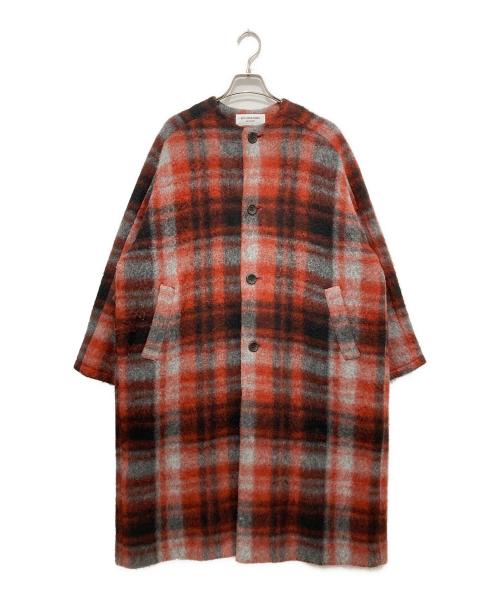 BEAMS BOY（ビームスボーイ）BEAMS BOY (ビームスボーイ) スライバー タータンチェック ノーカラーコート レッド サイズ:不明の古着・服飾アイテム