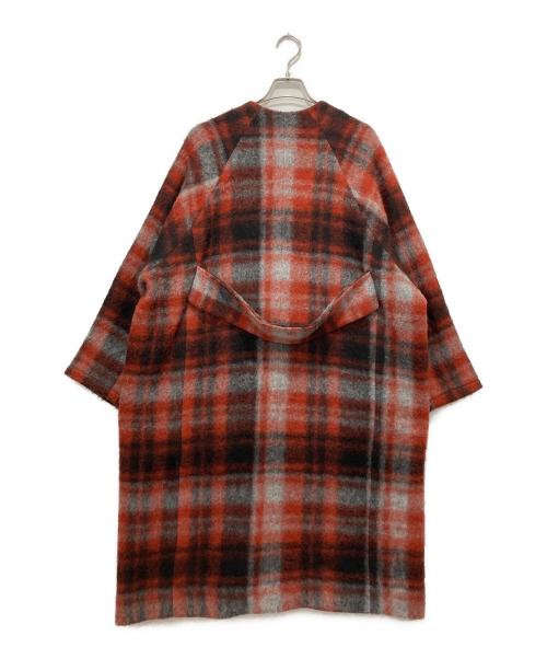 BEAMS BOY（ビームスボーイ）BEAMS BOY (ビームスボーイ) スライバー タータンチェック ノーカラーコート レッド サイズ:不明の古着・服飾アイテム