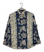 45Rフォーティファイブ・アール）の古着「更紗ブロックプリントの908オーシャンちび衿プルシャツ」｜ネイビー×ホワイト